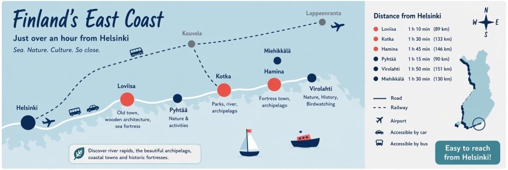 How to get to the Loviisa, Kotka, Hamina area from Helsinki
